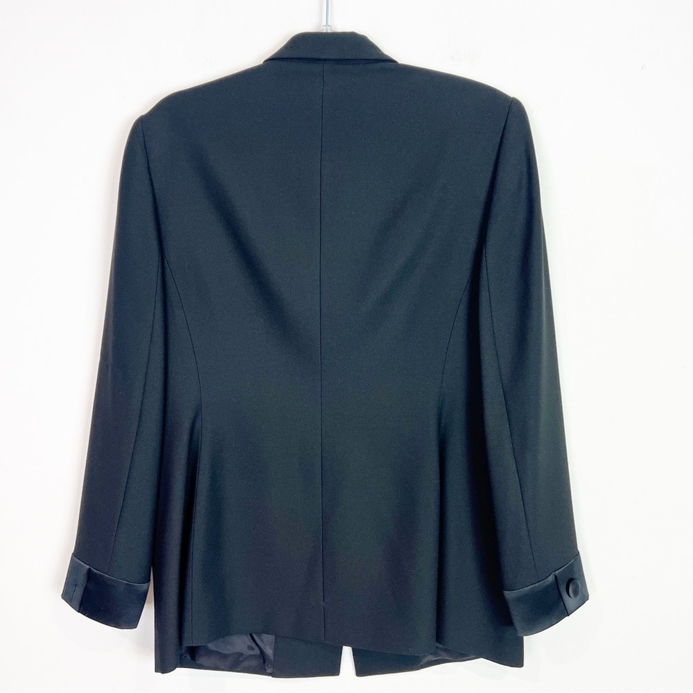 AMANDA SMITH EVENING PETITES BLACK 3 BUTTON BLAZER SATIN TRIM WOMENS SZ 14P - Picture 4 of 6